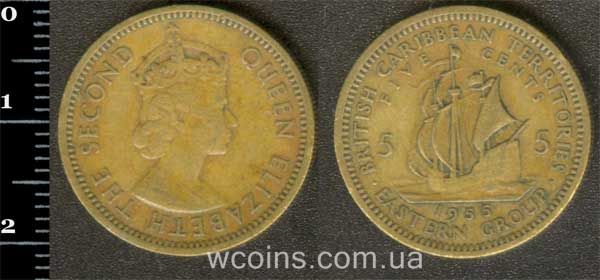 Монета Восточно-Карибские Государства 5 центов 1955