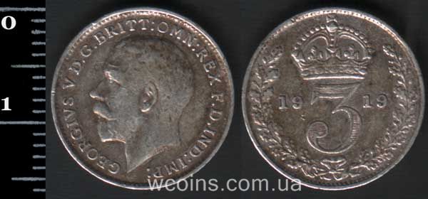 Монета Великобритания 3 пенса 1919