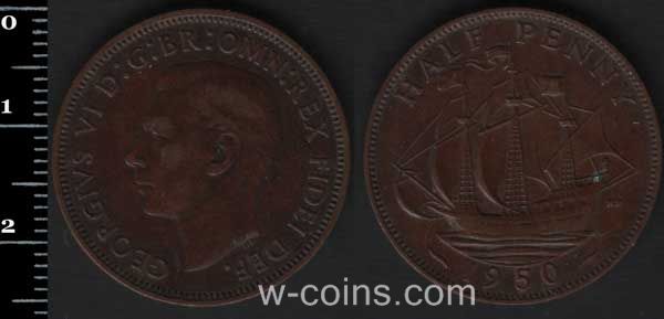Монета Великобритания 1/2 пенни 1950