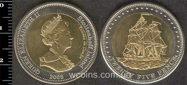 Монета Тристан-да-Кунья Острова 25 пенсов 2008