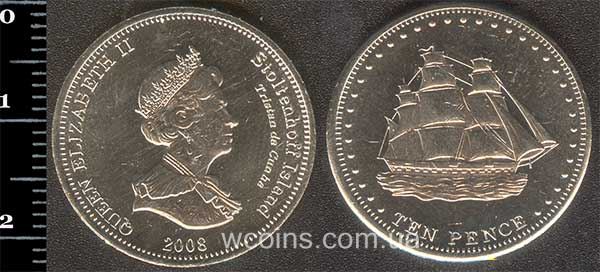 Монета Тристан-да-Кунья Острова 10 пенсов 2008