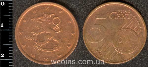 Монета Финляндия 5 евро центов 2001