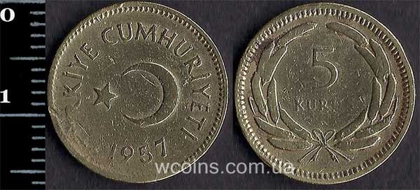 Монета Турция 5 куруш 1957