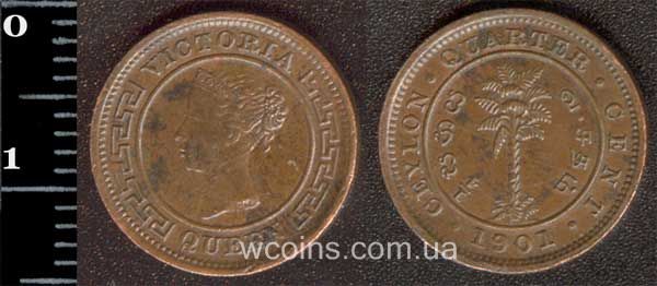 Монета Шри Ланка 1/4 цента 1901