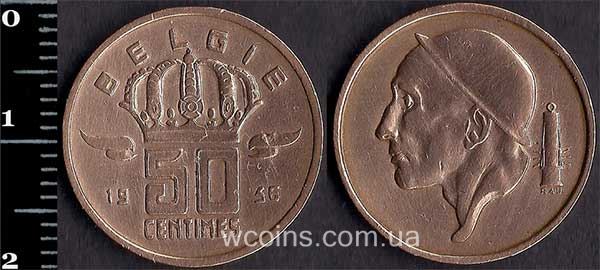 Монета Бельгия 50 сантимов 1956