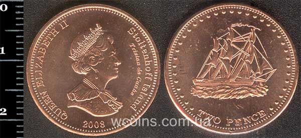 Монета Тристан-да-Кунья Острова 2 пенса 2008