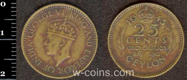 Монета Шри Ланка 25 центов 1943