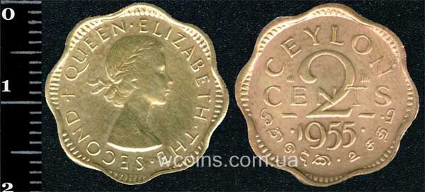 Монета Шри Ланка 2 цента 1955