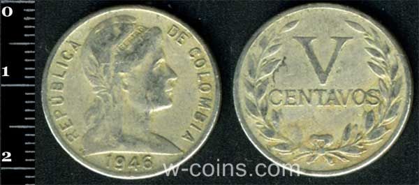 Монета Колумбия 5 сентаво 1946