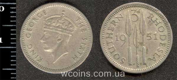 Монета Зимбабве 3 пенса 1951