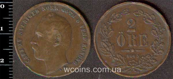 Монета Швеция 2 эре 1862