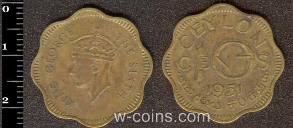 Монета Шри Ланка 10 центов 1951