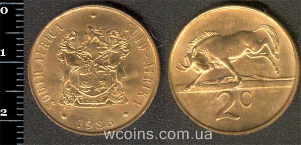 Монета ЮАР 2 цента 1986