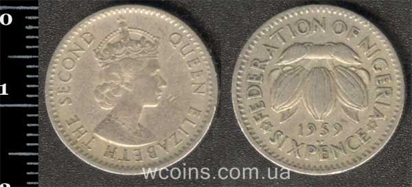Монета Нигерия 6 пенсов 1959