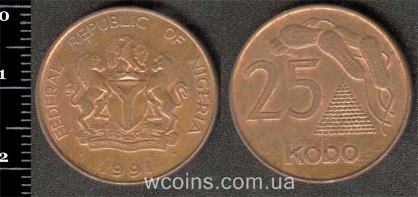 Монета Нигерия 25 кобо 1991