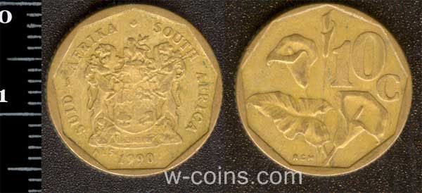 Монета ЮАР 10 центов 1990