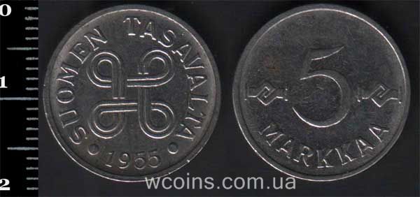 Монета Финляндия 5 марок 1955