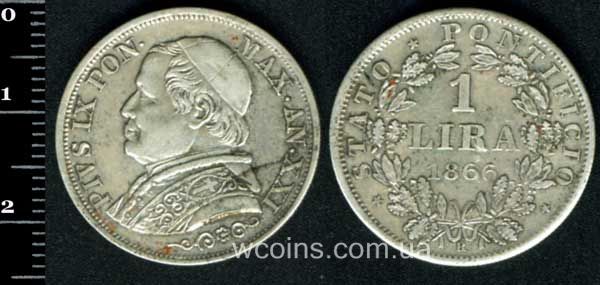 Монета Ватикан 1 лира 1866