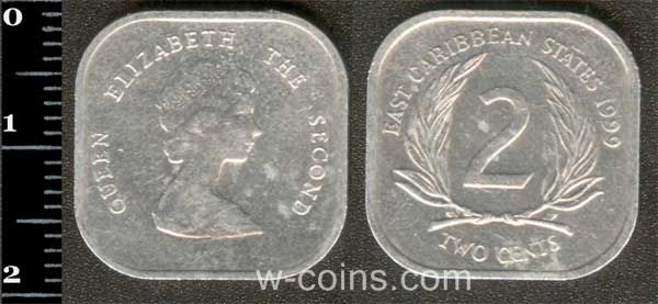 Монета Восточно-Карибские Государства 2 цента 1999