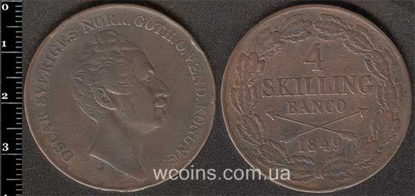 Монета Швеция 4 скиллинга 1849
