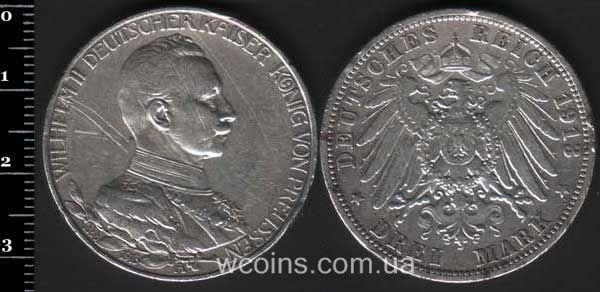 Монета Пруссия 3 марки 1913