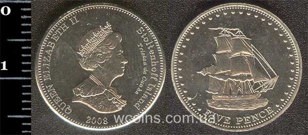 Монета Тристан-да-Кунья Острова 5 пенсов 2008