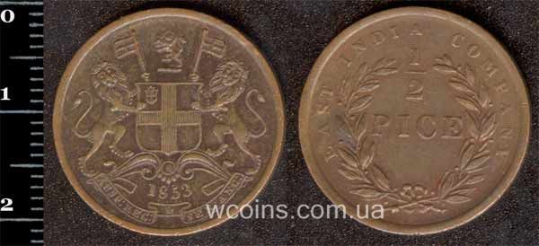 Монета Индия 1/2 пайcа 1853
