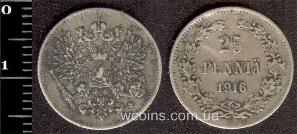 Монета Финляндия 25 пенсов 1916