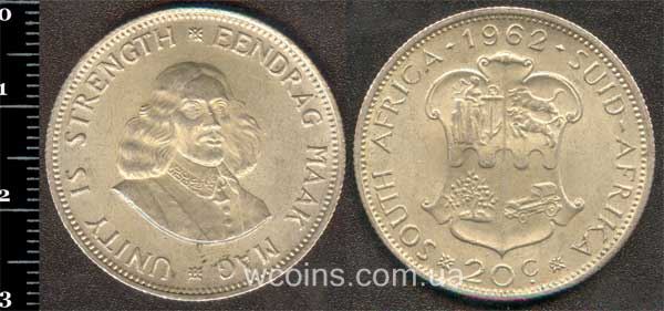 Монета ЮАР 20 центов 1962