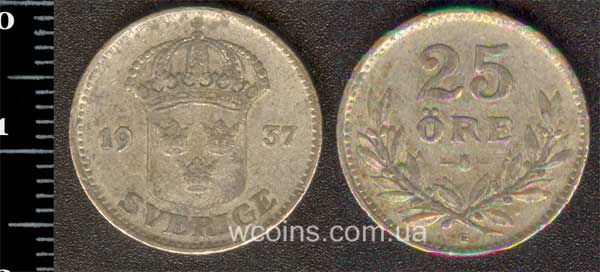 Монета Швеция 25 эре 1937