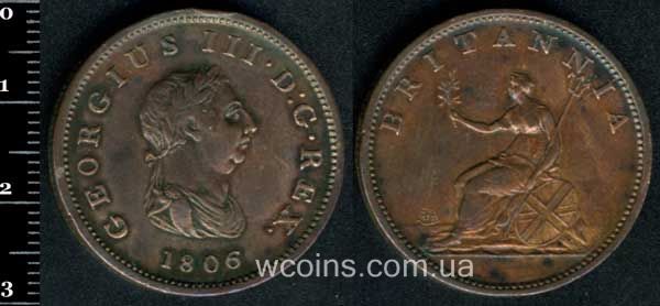 Монета Великобритания 1/2 пенни 1806