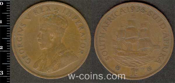 Монета ЮАР 1 пенни 1935