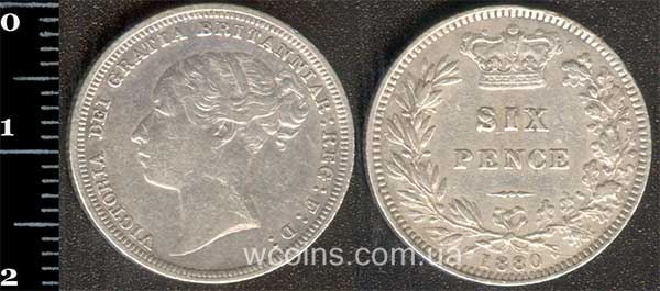 Монета Великобритания 6 пенсов 1880