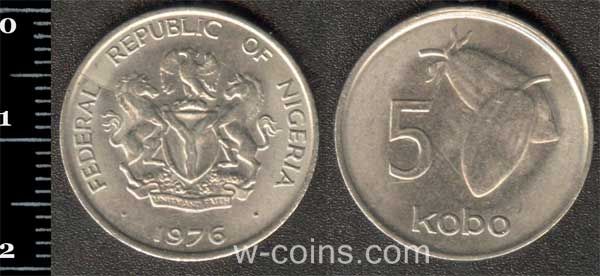 Монета Нигерия 5 кобо 1976