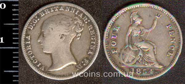 Монета Великобританія 4 пенса 1854
