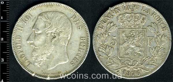 Монета Бельгия 5 франков 1876
