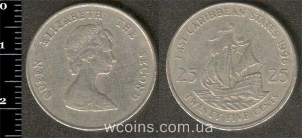 Монета Восточно-Карибские Государства 25 центов 1998