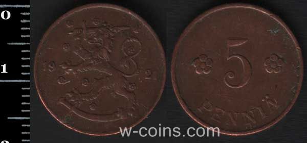 Монета Финляндия 5 пенсов 1921