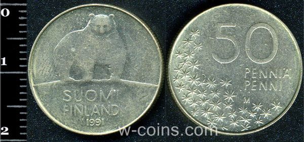 Монета Финляндия 50 пенсов 1991