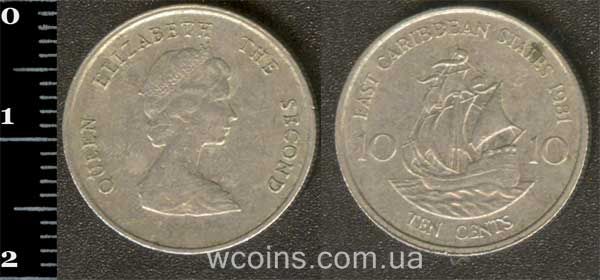 Монета Восточно-Карибские Государства 10 центов 1981