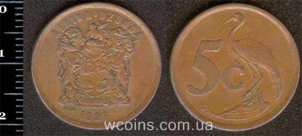 Монета ЮАР 5 центов 1997