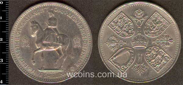 Монета Великобритания 1 крона (5 шиллингов) 1953