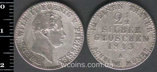 Монета Пруссия 2 1/2 зильбергрошена 1843