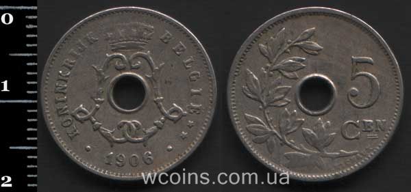 Монета Бельгия 5 сантимов 1906