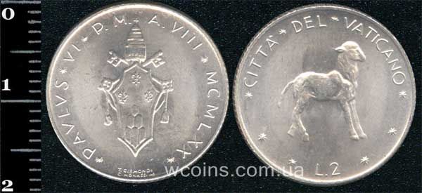 Монета Ватикан 2 лиры 1970