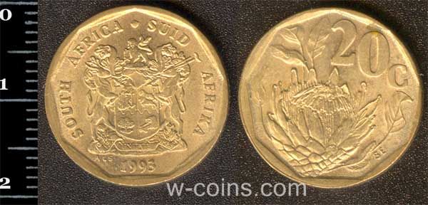 Монета ЮАР 20 центов 1993