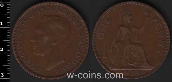 Монета Великобритания 1 пенни 1939