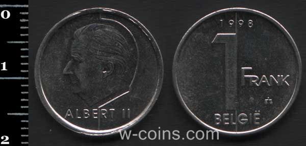 Монета Бельгия 1 франк 1998