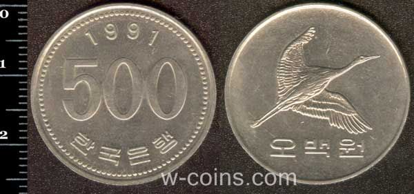 Монета Корея Южная 500 вон 1991