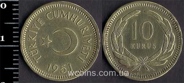 Монета Турция 10 куруш 1951